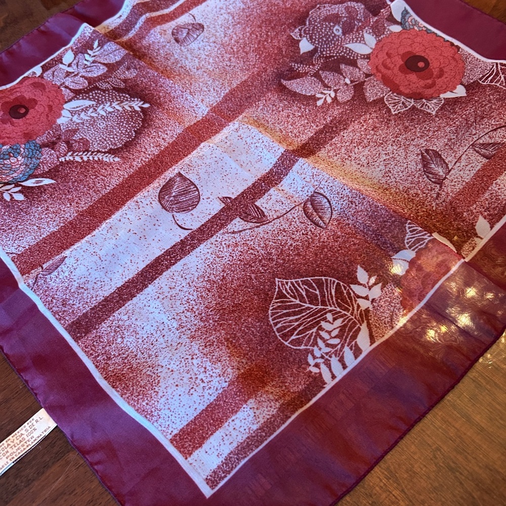 Floral Red Scarf by designer SISI square shaped multicolored vintage